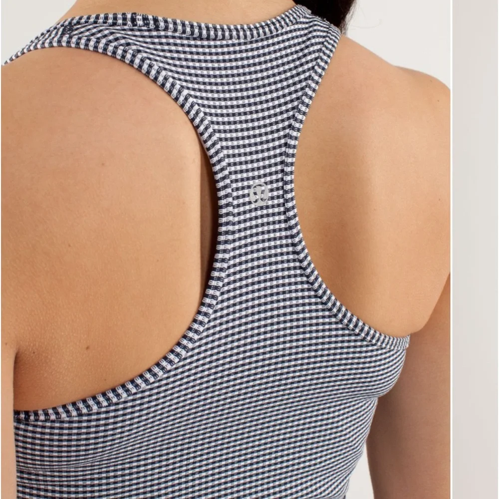 Lululemon Racerback  Blue White Gingham Print Tank Top Size 2 - Picture 4 of 6